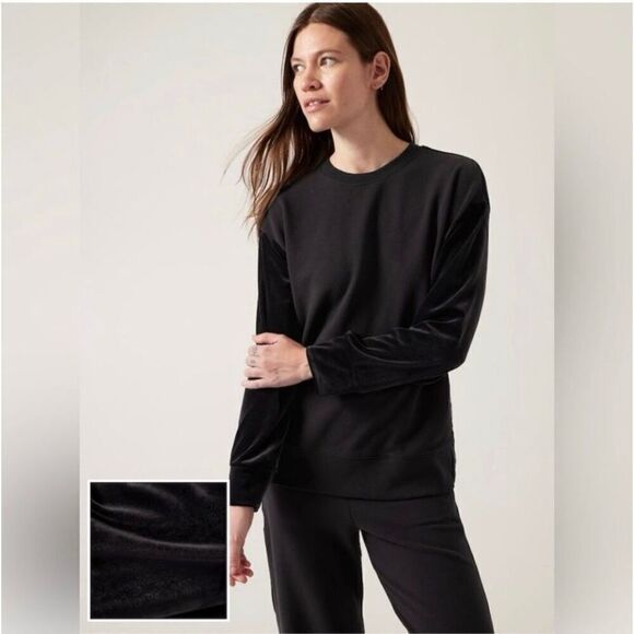 Athleta Retroplush Velvet Mixed Media Crewneck Oversized Sweatshirt Size M #2373 - Picture 1 of 16